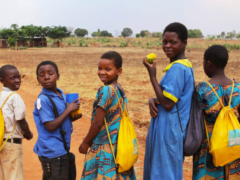 Malawi children with their Shelterbox back packs