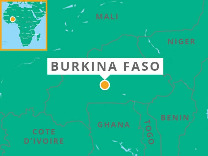 Map showing location of Burkina Faso in Africa.