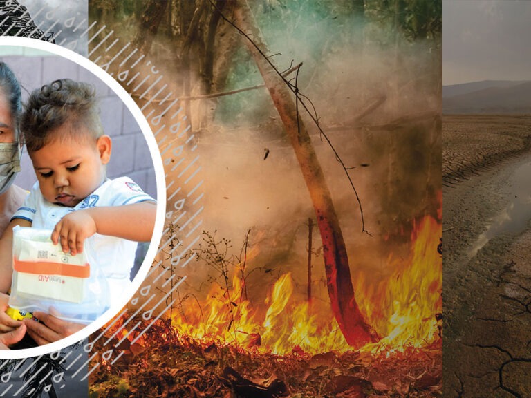 woman and son with climate disasters