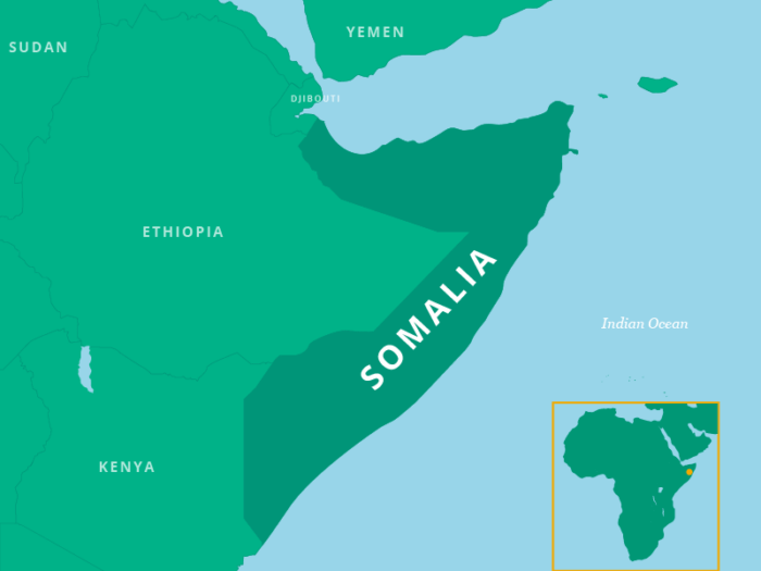 Map showing localtion of Somalia