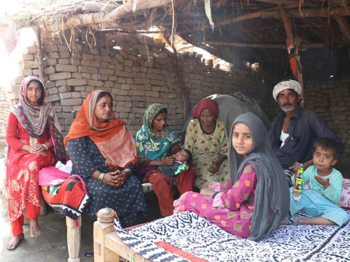 Family in a shelter in Pakistan