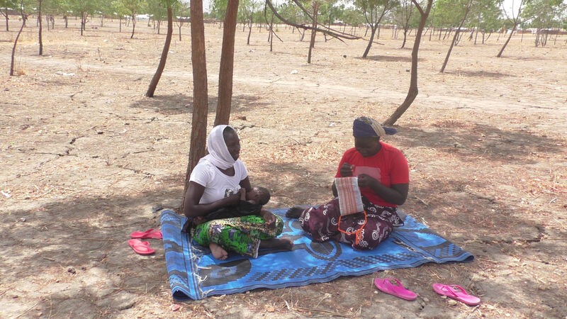 People sat under trees in Cameroon.