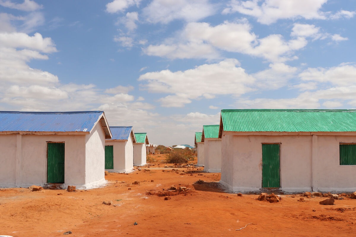 Newly constructed shelters in Somalia.